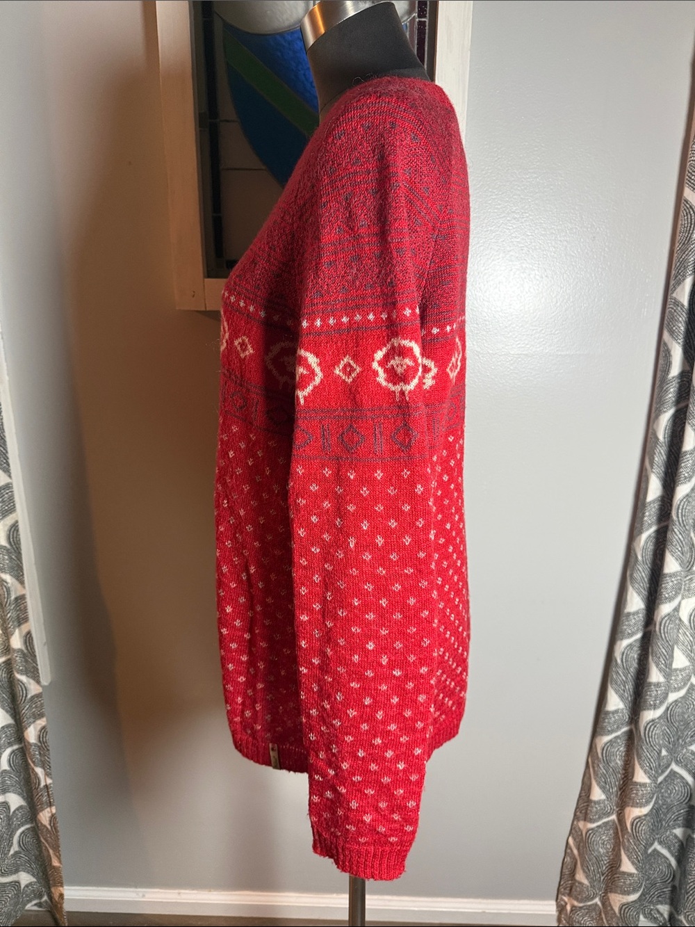Woolrich Red Fair Isle Sheep Pattern Crewneck Sweater SZ L - Picture 4 of 9